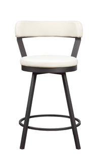 24-inch Counter Height Swivel Bar Chairs Set of 2, Faux Leather Upholstered Dining Chairs with Hollow-back Design and Metal Base, Metal Frame Side Chair for Dining Room Bar Kitchen, White