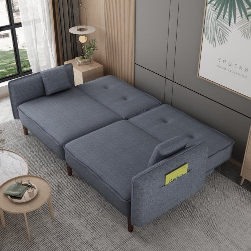 75"L Futon Sofa bed,Convertible Sofa Sleeper with 2 Pillows and Side Pocket, Modern Sofa Couch with Wood Legs, Futon Couch Furniture for Home Office Living Room Bedroom
