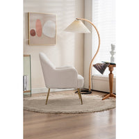 TRIPLE TREE Modern Soft Teddy Fabric Ivory Ergonomics Accent Chair, Comfy Fluffy Armchair, Vanity Chair with Gold Legs and Adjustable Legs for Indoor Home Living Room Bedroom, White