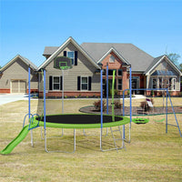 14FT Trampoline for Kids Teens Adults, Recreational Trampoline with Slide & Swing & Basketball Hoop & Enclosure Net, ASTM Approved Combo Bounce Outdoor Fitness Trampoline, 800Lbs Capacity for 5-8 Kids