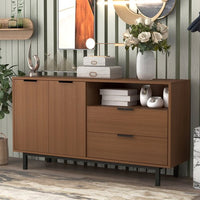 Storage Cabinet, Contemporary Style Console Table with Metal Legs and Handles, Functional Wooden Sideboard with Two Drawers & One Big Cabinet, Buffet Cabinet for Living Room Entryway Kitchen, Tan