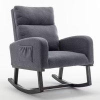 Modern Nursery Rocking Chair, Upholstered Glider Rocker, Teddy Material Comfy Accent Armchair with High Back, Mid-Century Lounge Arm Chair for Living Room, dark gray