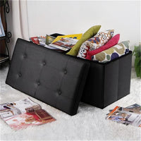 30''L Foldable Footstool, Storage Ottoman, Black
