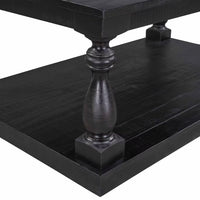 Rustic Oversized Coffee Table, Floor Shelf Coffee Table with Storage, Farmhouse Coffee Table, Rectangular 2-Tier Cocktail Table with Unique Design Table Legs, Solid Pine Wood, for Small Spaces, Black