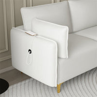 L-Shaped Sectional Sofa, Modern Upholstered Sofa Couch with Charging Socket and Padded Cushion Back, Convertible Modular Sofa with Metal Legs for Living Room Dorm, White