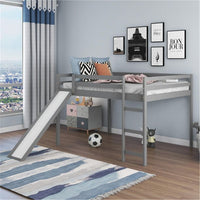 Full Size Loft Bed with Slide and Ladder, Low Loft Bed for Kids