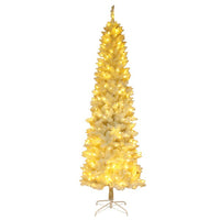 6.5FT Artificial White Christmas Tree Prelit, Pencil Christmas Tree, Slim Christmas Tree with Lights & 719 Tips for Indoor Home Christmas Decoration