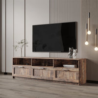TV Cabinet, 80'' TV Stand Media Stand Console Table with 3 Open Storage Spaces & 3 Drawers, Modern Minimalist Open Locker Entertainment Center Television Stand for Living Room Bedroom, Walnut
