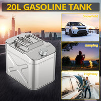5 Gallon Stainless Steel Gas Can, Tight Sealed Fuel Storage Tank Portable Emergency Backup Petrol Tank with 3 Handles + Convenient Nozzle for Motorcycle, Cars, Trucks(20L)