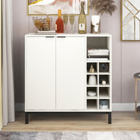 34" Modern Wood Buffet Sideboard,Coffee Bar Cabinet with with 2 Door and 9 Wine Racks, Kitchen Console Table Home Wine Cabinet for Liquor, Open Storage Shelves