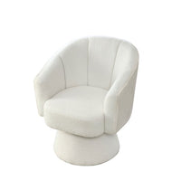 Modern Barrel Chair Petal Accent Chair, Upholstered Lounge Chair with Deep Channel Tufting and Base, Armchair Reading Chair for Living Room, Bedroom and Office, Easy Assembly, White Teddy