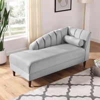 Chaise Lounge Indoor,Velvet Upholstered Chaise Lounge Chair with Armrest and One Pillow,Living Room Lounge Chair with Solid Wood Frame & Legs,Velvet Sofa Recliner Couch for Bedroom Office,Grey