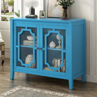 U-style Accent Storage Cabinet, Wooden Cabinet with Decorative Door & 2 Shelves, Modern Sideboard Free-standing Storage Cabinet Entry Cabinet Small Console Coffee Bar for Living Room, Dark Blue