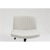 Armless Office Chair PU Leather Office Desk Chair No Wheels, Modern Swivel Vanity Chair Mid-Back Ergonomic Computer Chair with Wide Seat Height Adjustable and Cross Legged for Home Office Chair, Beige