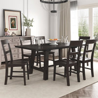 Dining Table Set Extendable Table with 18” Leaf and 6 Chairs, 7 Piece Wood Rectangular Dining Room Set, Retro Industrial Style Kitchen Dining Table Set for 6~8 People (Espresso)
