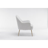 TRIPLE TREE Modern Soft Teddy Fabric Ivory Ergonomics Accent Chair, Comfy Fluffy Armchair, Vanity Chair with Gold Legs and Adjustable Legs for Indoor Home Living Room Bedroom, White