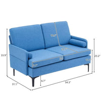 Modern Accent Sofa, Comfty Loveseat Sofa, Two-Person Iron Frame Back Wooden Frame Seat Frame Lounge Indoor Chair, Sectional Sofa with Reversible Chaise Lounge, for Small Spaces, Blue