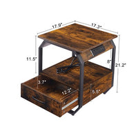 Nightstand with Charging Station, End Table with USB Ports and Outlets, Wood & Metal Farmhouse Nightstand Small Sofa Bed Side Table for Living Room Bedroom Dorm, Rustic Brown