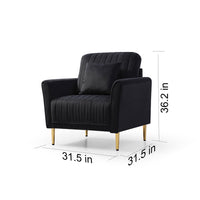 Modern Accent Chair, Soft Velvet Sofa Chair with Gold Metal Legs, Upholstered Single Sofa Chair with 1 Throw Pillow, Comfy Club Chair Arm Sofa Reading Chair for Bedroom Living Room Office, Black