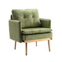Velvet Single Sofa Chair ,Accent Arm Chair with Rose Golden Metal Legs, Modern Upholstered Armchair for Living Room Bedroom Reading Room Office Furniture,Olive