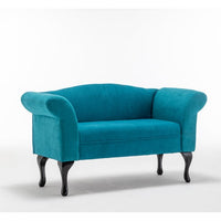 52 Inch Kids Sofa, Modern Linen Upholstered Loveseat Sofa with Padded Backrest and Wood Legs, Lounge Sofa with Armrest for Living Room Office, Easy Assembly, Blue