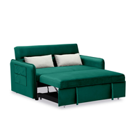 Modern Convertible Sleeper Sofa Couch with Pull Out Bed and Adjustable Backrest, Velvet Loveseat Sofa Bed with 2 Pillows and 2 Arm Pockets for Living Room Bedroom Apartment, Green