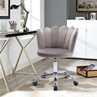 Desk Chair With Wheels,Modern Velvet Fabric Office Chair,360° Swivel Height Adjustable Upholstered Flower Accent Chair,Gray