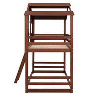 Wooden House Shaped Bunk Bed, Twin Over Twin Bunk Bed for Kids, Toddler, Girls and Boys, Playhouse Low Bunkbed Solid Wood Frame with Roof, Ladder and Window, No Box Spring Needed, Walnut