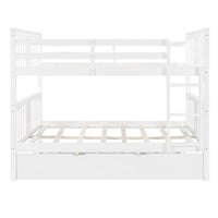Full over Full Bunk Bed with Twin Size Trundle and Ladder, Convertible Bunk Bed with Safety High Guardrails for Kids Teens Adults, White