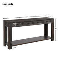 Console Table for Entryway with Storage Drawers and Shelf, Long Narrow Rustic Modern Sofa Table Sideboard for Indoor Outdoor Living Room Hallway Kitchen Buffet, Black 64x15x30inch