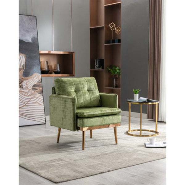 Velvet Single Sofa Chair ,Accent Arm Chair with Rose Golden Metal Legs, Modern Upholstered Armchair for Living Room Bedroom Reading Room Office Furniture,Olive