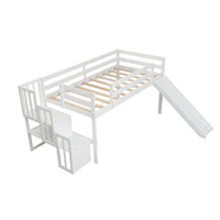 Loft Bed with Slide and Storage, Wood Loft Bed Frame with Stairs, No Box Spring Needed, White