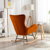 JINS&VICO Velvet Rocking Chair, Upholstered Rocking Chair with High Backrest and Armrest, Accent Armchair with Metal and Wood Base, Comfy Armchair for Living Room Bedroom Office, Orange