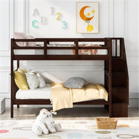 Twin Over Twin Bunk Bed Frame with Storage Shelves, Bunk Bed with Guardrail for Kids, No Spring Box Needed