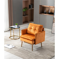 Modern Velvet Accent Chair, Upholstered Tufted Armchair Side Chair with Gold Metal Legs for Living Room Bedroom, Orange