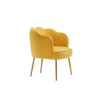 Velvet Upholstered Living Room Accent Chair, Modern Vanity Chair Leisure Armchair with Shell Shape Back, Yellow
