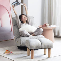 360-degree Swivel Gaming Chair, Folding Floor Chair with Adjustable Backrest, Cushion Padded Indoor Chaise Lounge with Stool, Lazy Sofa Couch Rocker Gaming Chair for Teens and Adults (Grey)